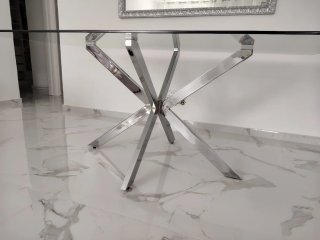 Mesa de comedor cristal y metal