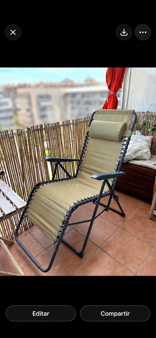 Silla tumbona plegable beige y verde