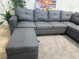 Sofá chaiselongue gris + puff polipiel