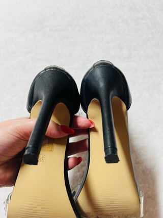 Sandalias Tacón Aguja Negras Strass Talla 38