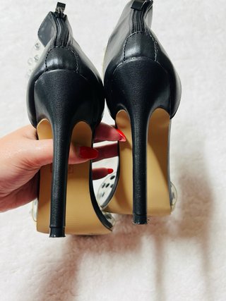 Sandalias Tacón Aguja Negras Strass Talla 38