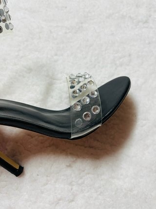 Sandalias Tacón Aguja Negras Strass Talla 38