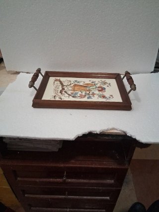 Bandeja cerámica madera y bronce