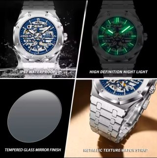 Reloj Automático BINBOND Hombre Esqueleto Azul