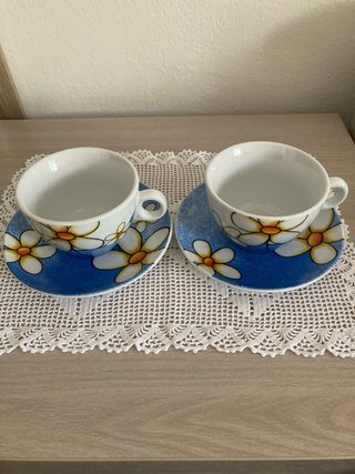 Set 2 Tazze e Piattini Fiori