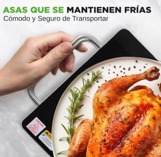 Calienta platos negro con asas