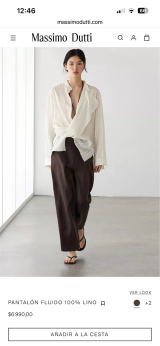 Pantalón fluido lino Massimo Dutti marrón