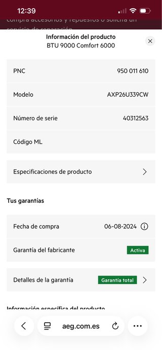 Aire acondicionado AEG 9000 BTU con garantía