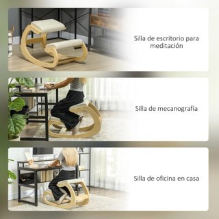 Silla ergonómica rodillas beige y madera