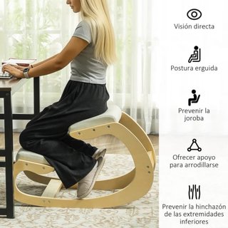 Silla ergonómica rodillas beige y madera