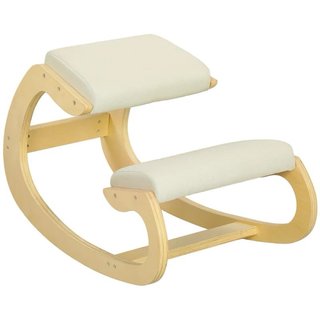 Silla ergonómica rodillas beige y madera