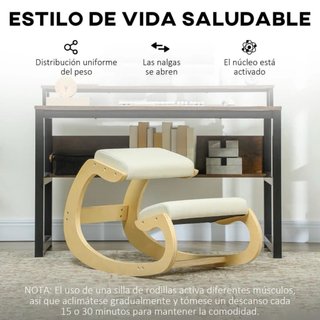 Silla ergonómica rodillas beige y madera