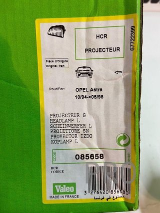 Opel astra F faro del izqd ref: 085658