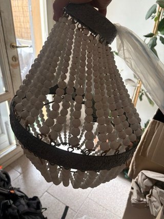 Lampadario perle legno E27 rotondo