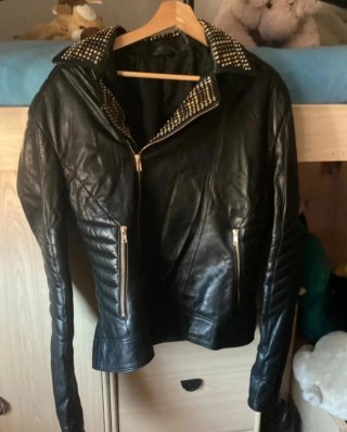 Chaqueta Biker Versace x H&M Cuero Tachuelas Talla