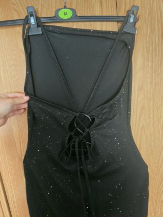 Vestido largo negro con brillos, algodón