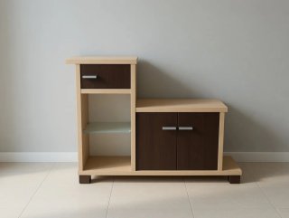 Mueble recibidor madera y cristal