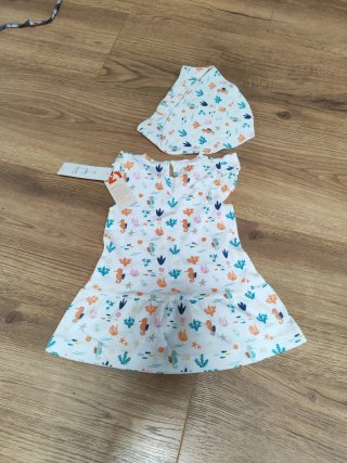 Conjunto bebé 6-9 meses: vestido y gorro