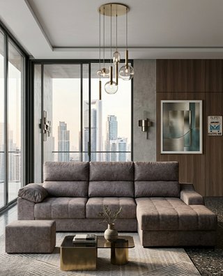 Sofá chaise longue con puff nuevo