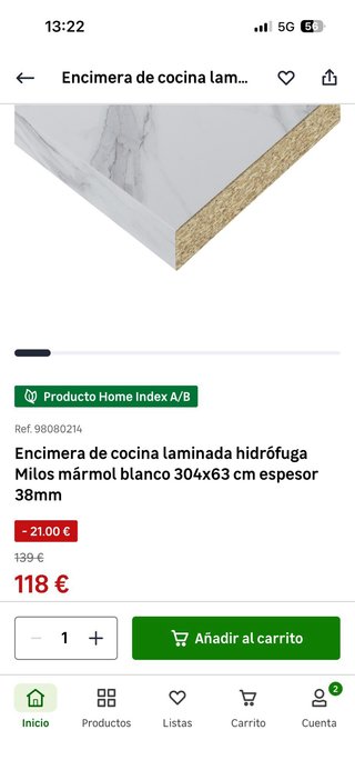 Tabla de cocina efecto mármol cortada 120cm x 63cm