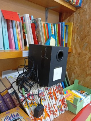 Altavoz negro con cableado