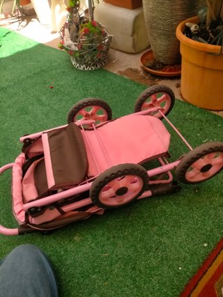Carrito de muñecas gemelar rosa