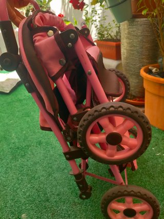 Carrito de muñecas gemelar rosa