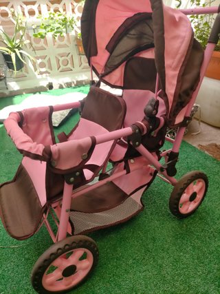 Carrito de muñecas gemelar rosa