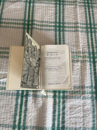 Biblia con tapas de nacar y hojas doradas
