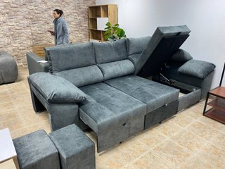 Sofá Cama Chaise Longue + 2 Puff