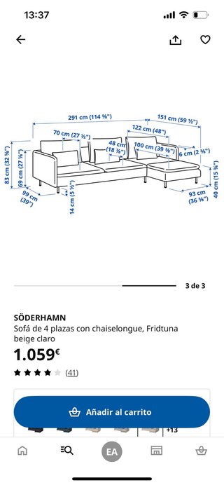 Divano SÖDERHAMN beige chiaro con chaiselongue