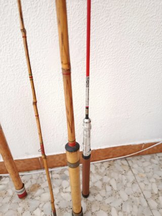 Lote de cañas de pescar y red