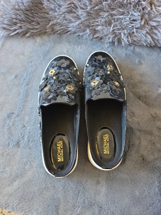 Mocasines Michael Kors Mujer Negros Flores Doradas