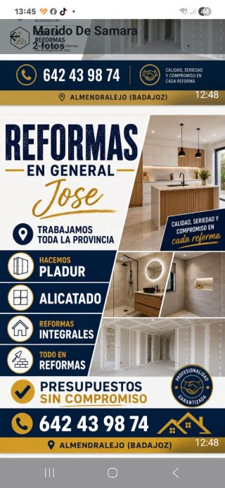 Realizamos todo tipo  de reformas y pladu