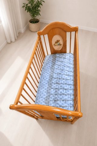 Cuna de madera con ruedas