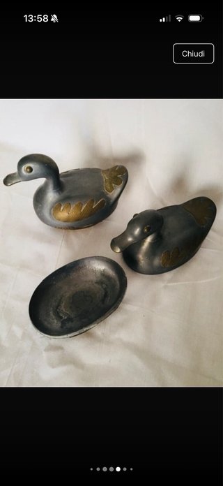 Coppia Contenitori Papere Vintage Anni '70 Peltro