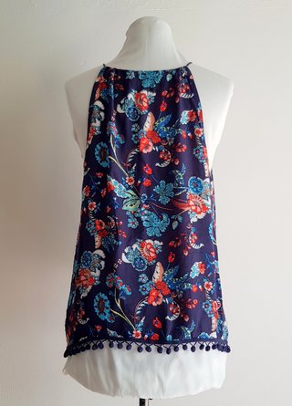 Blue Viscose Boho Top Summer Sleeveless Blouse
