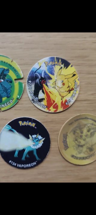 Lote de 5 Pokémon Tazos (Pineco, Houndoom, Pikachu