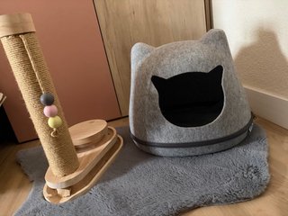 Caseta y rascador para gato