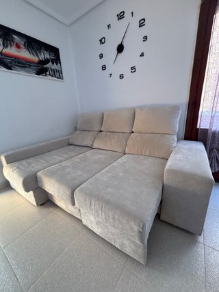 Sofá chaise longue beige 3 plazas