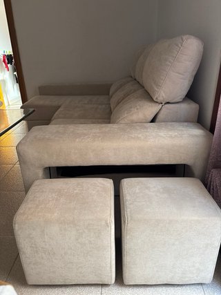 Sofá chaise longue beige 3 plazas