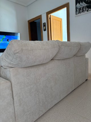 Sofá chaise longue beige 3 plazas