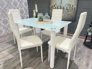 Mesa Cristal Templado + 4 Sillas Polipiel