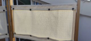 Biombo separador ambientes madera y tela