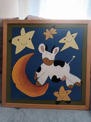 Cuadro infantil de vaca y estrellas