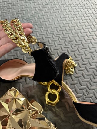 Zapatos de fiesta tacón cadena dorado