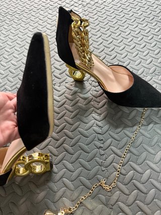 Zapatos de fiesta tacón cadena dorado