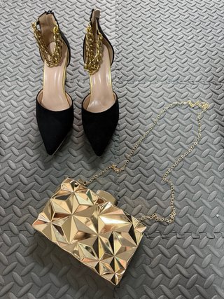 Zapatos de fiesta tacón cadena dorado