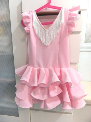 Traje de gitana rosa volantes talla 6