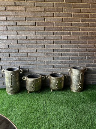 Conjunto 4 Maceteros Cerámica Dorados